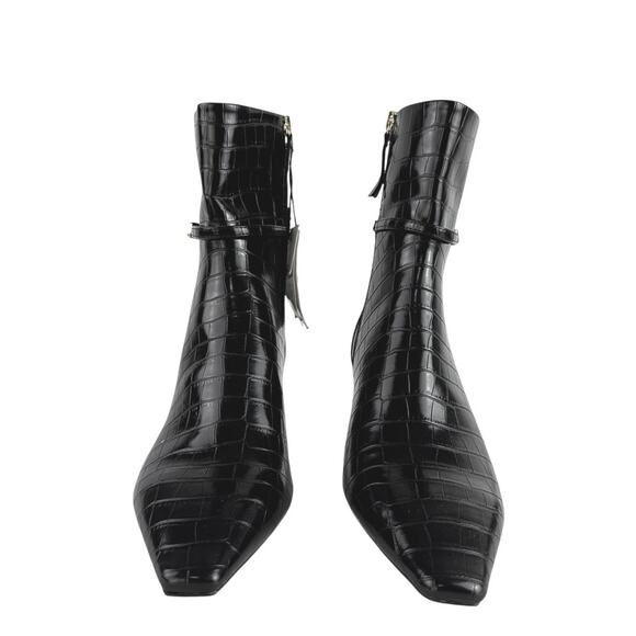 NEW Zara Black Croc Leather Buckle Pointed Toe Heeled Ankle Boots Size 41/US 10 - Picture 2 of 9